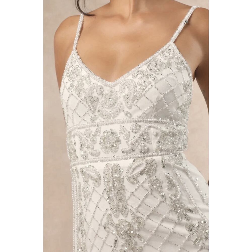 Lulus Luxe Bridal Ciella White Silver Beaded Mermaid Maxi Dress Wedding Gown M - Picture 4 of 16